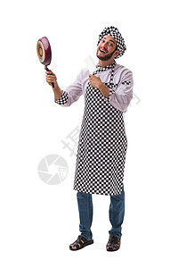 男性厨师孤立在白色背景上烹饪剃须盘子丈夫餐厅厨房工作职业镜子午餐图片