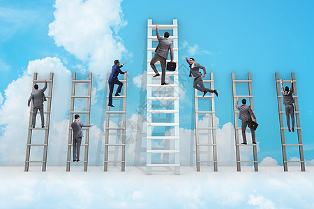 具有各种阶梯的职业进展概念歧视优胜者公司男人楼梯竞赛员工挑战梯子对抗图片
