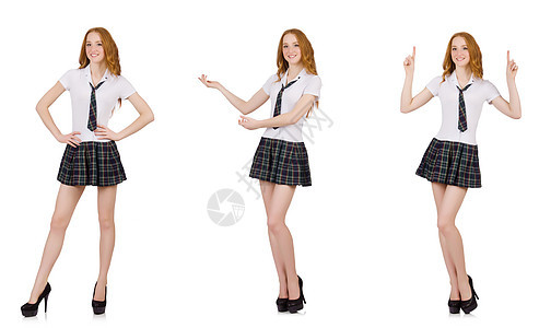 年轻女学生 被孤立在白人上裙子学生冒充魅力领带学校女性女孩大学教育图片