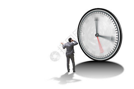 时间管理概念中的实业家经理恐慌日程闹钟倒数商业会议男人手表时钟图片