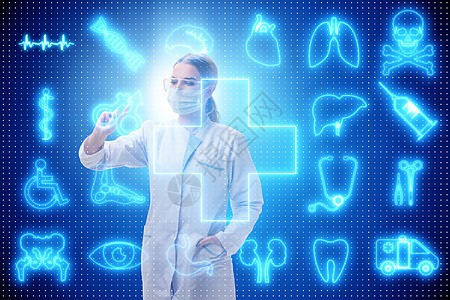 远程远距医学未来概念中的女医生医院医疗临床互联网测试诊断全息考试医师病人图片