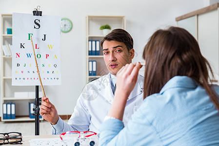 眼科检查时有病人的医生验光师配镜师镜片测试考试眼睛诊断木板医院疾病图片
