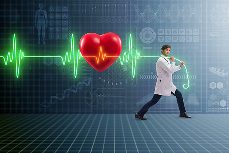 心跳动的远程医疗概念中的心脏病学家速度专家呼吸支撑病人脉冲外科心电图保健监视图片