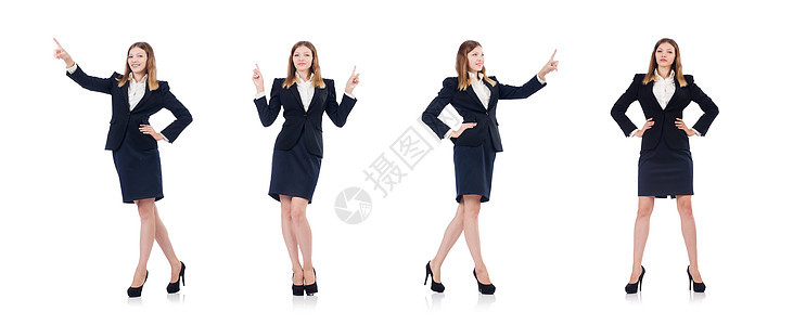 女性商业妇女孤立在白人上办公室套装公文包女士工作裙子微笑人士学生快乐图片