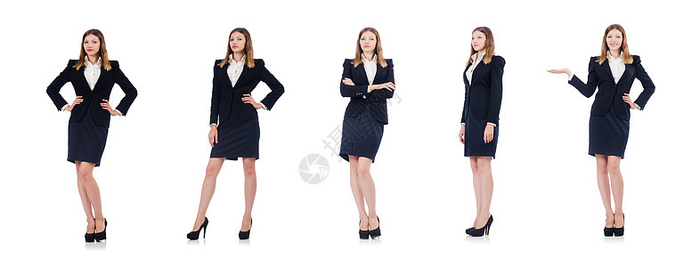 孤立在白人上的年轻女商务人士商业人士微笑快乐冒充案件老板商务女孩裙子图片