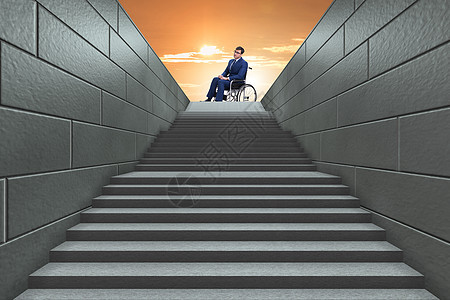 无障碍概念与残疾人轮椅楼梯椅子治疗保健卫生医院障碍男人残障车轮图片
