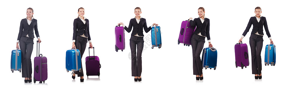 身着西装 准备暑假的妇女运输手提箱公文包经理行李商业旅游女性管理人员商务图片