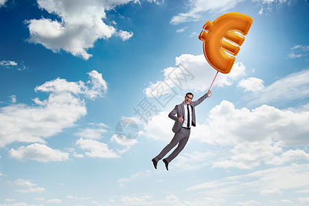 商务人士用欧元标志充气气球飞风险人士商业财政成就航班现金职业商务领导者图片