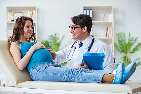 在医院检查怀孕女病人的医生 住院中咨询母亲卫生产妇孩子治疗医师母性男性药品图片