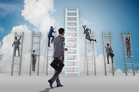 具有各种阶梯的职业进展概念优胜者梯子竞争者竞争对手商务领导男人对抗楼梯领导者图片