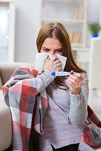 家里有流感的患病妇女发烧过敏卧室假期经期组织鼻子感染病人毯子图片