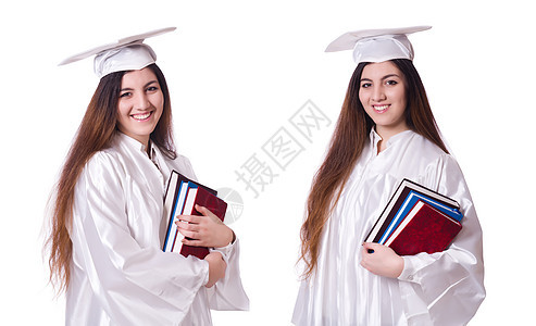 女性毕业生 孤立在白色上图片