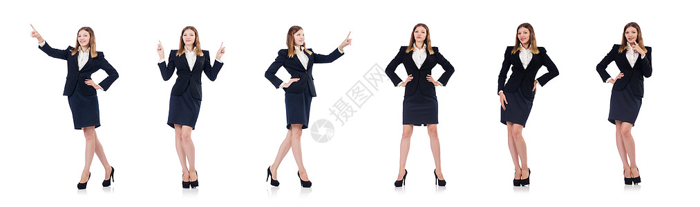 女性商业妇女孤立在白人上人士代码公文包经理女孩姿势工作快乐办公室老板图片