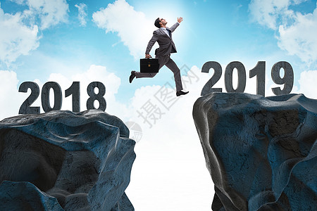 2018年至2019年的过渡概念日历岩石男人竞赛跳跃工人假期预测数字员工图片