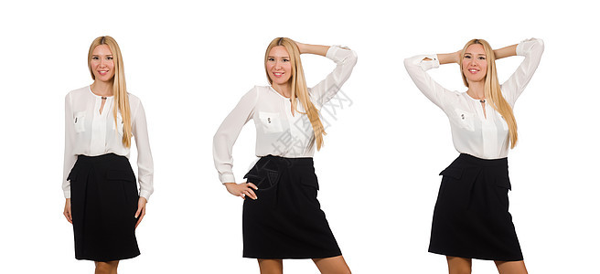 年轻女商务人士在白线上被孤立商务成人女孩姿势老板快乐女士办公室商业衣服图片