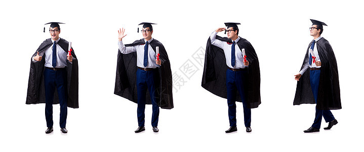 以白人背景孤立的研究生生毕业砂浆证书教育大学学校帽子收藏考试男人文凭图片