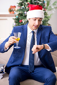 在家工作的繁忙雇员经理帽子展示人士礼物商业员工职场派对假期图片