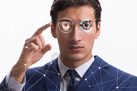 植入人类眼睛的传感器概念自动化科幻机器人视网膜镜片商业眼镜智力技术电脑图片