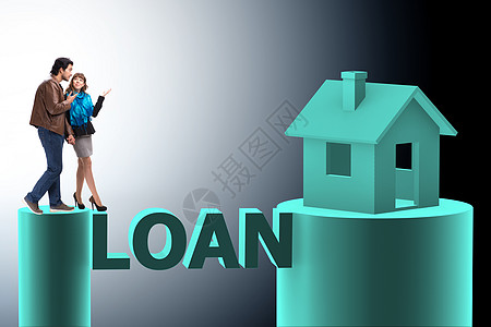 家庭以抵押贷款为住房的借贷概念贷款财产银行债权人女孩搬迁男人债务保险融资图片