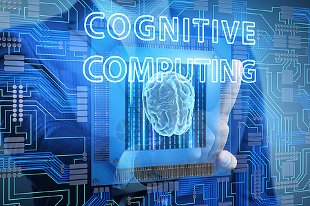 将认知计算概念作为现代技术的理念加工机器人智力思维软件按钮量子机器电脑处理器图片
