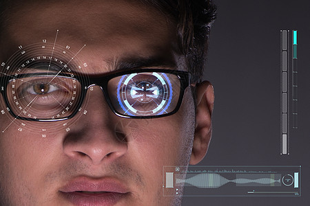 植入人类眼睛的传感器概念鸢尾花验证机器人智力眼镜鉴别自动化扫描器身份读者图片