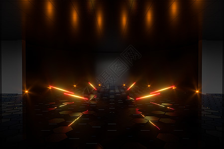 带深色舞台背景的渐变发光线 3D投影场景渲染俱乐部坡度辉光火花光束科幻照明房间图片