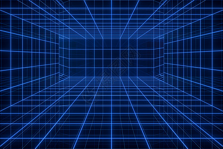 清空的网络空间隧道 有光线 3D翻接射线科幻渲染网格科学蓝色激光合成逆波线条图片
