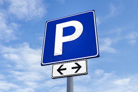 停车信号天空蓝色正方形公园白色金属运输城市街道路标图片