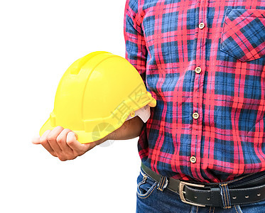 工程师持有黄黄色安全头盔塑料塑料建筑头盔经理人士商业安全建设者塑料男人男性机械图片