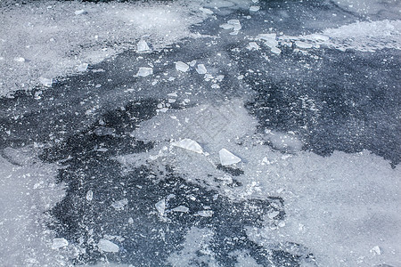 雪和冰的冰层详细记录了完全冷冻的河流图片