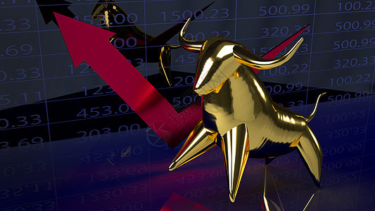 3d 商务内容3d 黄金金公牛和图表背景投资营销基金业务市场价格总结交换股市经济图片