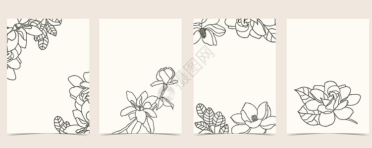 收集花本 配有木兰的花底问候语植物横幅女士框架花束海报刷子森林叶子图片