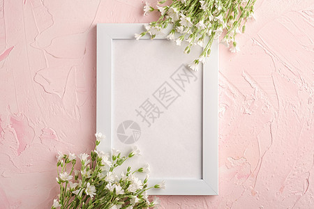 白空照片框 用鼠梨鸡毛花模拟小样相框镜框婚礼问候繁缕邀请函植物花朵框架图片