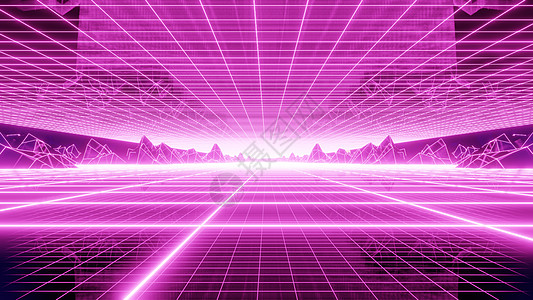 80年代的雷特罗网状山宇宙紫色舞蹈光束派对网格夜店海浪激光电脑图片