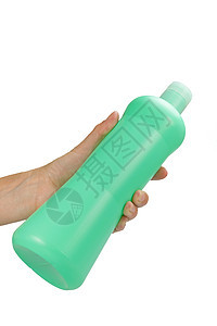 女性手握着绿色塑料瓶子图片