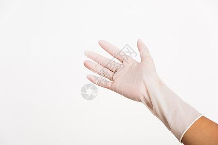 戴手戴蓝色橡胶医疗手套的妇女手术药品工作手臂推杆医生身体外科护士橡皮图片