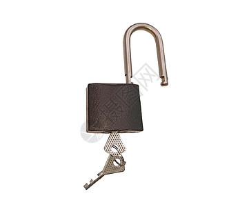 白色背景上的挂锁和密钥金属钥匙密码开锁软垫秘密安全隐私保障图片