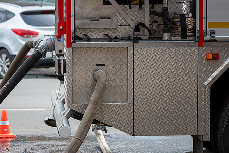 消防车救援设备 泵和水管卡车灾难事故消防队员工具斗争运输消防栓车辆帮助图片
