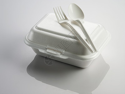泡沫塑料午餐箱盒子生活垃圾冒险勺子环境化学品午餐生物白色图片