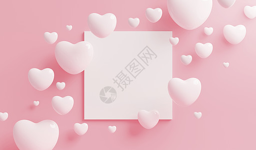 白色心脏 粉红背景的空白框和复制空间图片