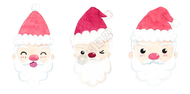 手绘圣诞老人漫画人物水彩手绘画 供冬季装饰 圣诞节和新年节日广告 在白色背景中被孤立 剪切路径   info whatsthis背景