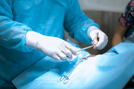 外科医生用手术夹来止血 一组外科医生正在工作图片