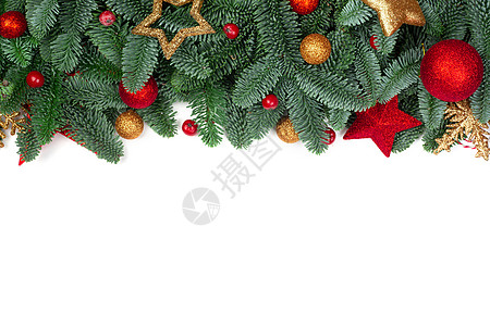 圣诞树和装饰金子横幅风格卡片玩具松树假期奢华框架枝条图片