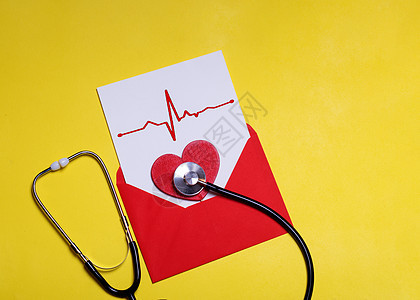 白纸上的红心和听诊器 再用心脏图表图片