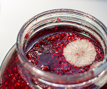 装在一罐草莓果酱里 对健康有害真菌玻璃病菌危险孢子腐烂技术生活中毒衰变图片