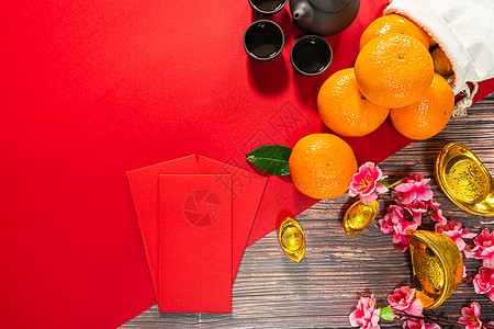 中华新年 中国茶壶和野马红包女士母亲奉献礼物筷子文化运气橙子节日月球图片