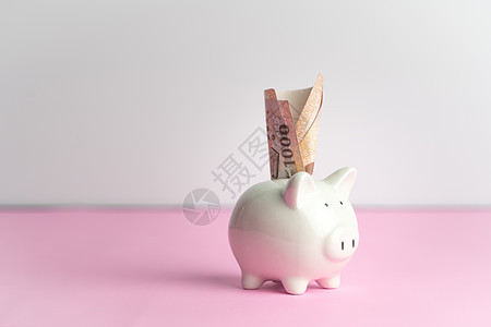 储蓄和捐赠的概念 关于可爱白猪的金钱禁令货币现金安全金融基金陶瓷债务投资盒子退休图片