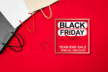 黑色周日销售 红底购物袋折扣横幅礼物海报手机季节价格震惊商业市场图片