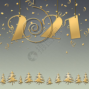 新的2021年快乐 圣诞快乐 优雅的金贺卡和轻光 最小文本模板字符串季节性印刷标题传单节日欢乐海报邀请函日历图片
