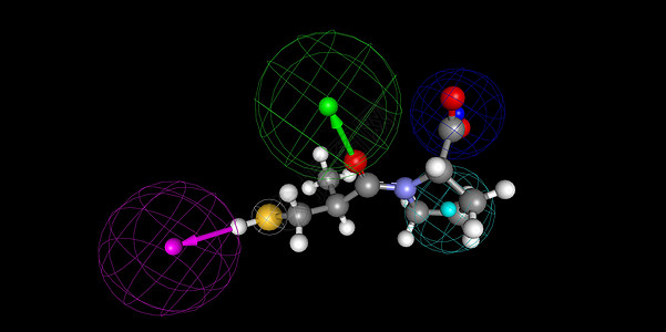 带有原子的Captonitril分子模型图片